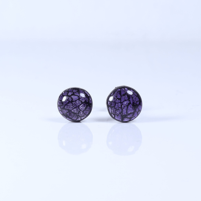 Hypoallergenic Vibrant Electric Cracked Lavender Purple Polymer Clay Plastic Back Stud Earrings With Designer Carbon Fiber Jewellery Box