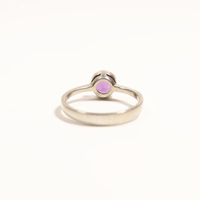 Sterling Silver 925 Minimalist Modern Design Band Round Cut Vivid Purple Amethyst Gemstone Birthstone Ring Size N - 6 1/2