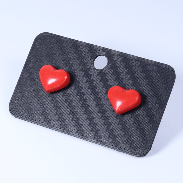 Hypoallergenic Solid Strawberry Red Sweet Heart Cut Polymer Clay Plastic Back Stud Earrings With Designer Carbon Fiber Jewellery Box