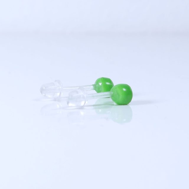 Hypoallergenic 3mm Small Solid Green Round Cut Polymer Clay Plastic Back Stud Earrings With Designer Carbon Fiber Jewellery Box