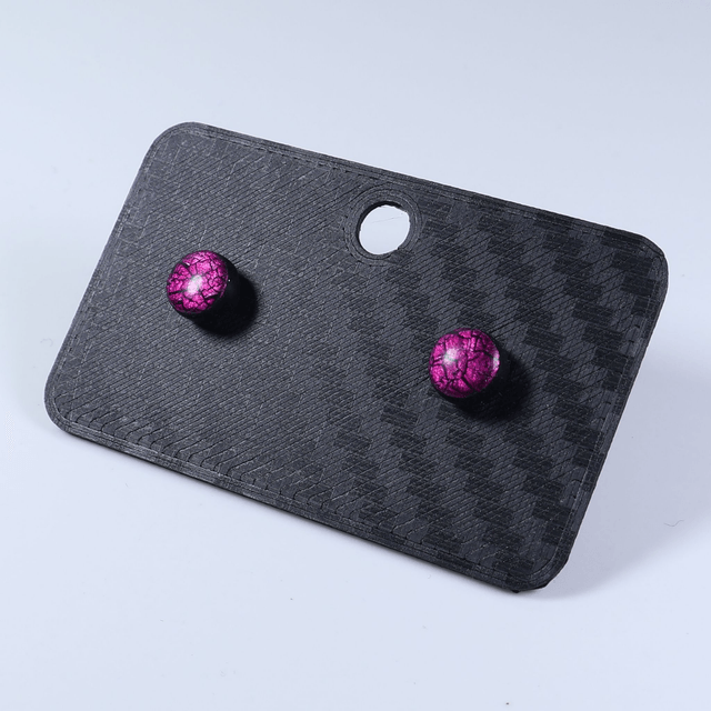 Hypoallergenic Vibrant Electric Cracked Pink Black Polymer Clay Plastic Rubber Back Stud Earrings With Designer Carbon Fiber Jewellery Box