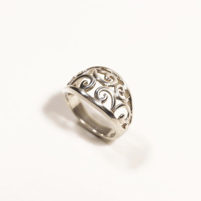 Statement Handcrafted Vintage Sterling Silver 925 Modernest Carved Swirl Vine Floral Band  Design Ring Size N - 6 1/2