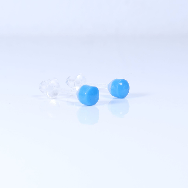 Hypoallergenic 3mm Small Solid Blue Round Cut Polymer Clay Plastic Back Stud Earrings With Designer Carbon Fiber Jewellery Box