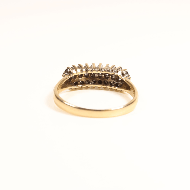 Edwardian 9K 9Ct 375 Solid Yellow Gold Small Round Cut Natural White Diamond Gemstone 0.15ct Cluster Design Ring Size N - 6 1/2
