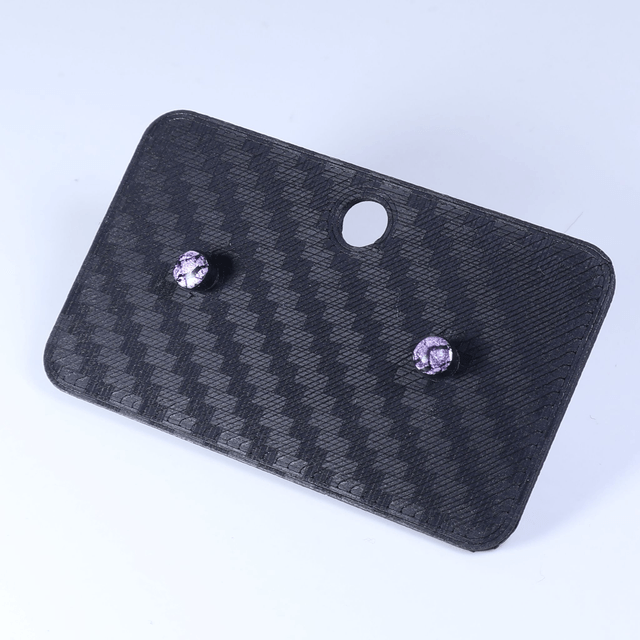 Hypoallergenic Small Electric Cracked Lavender Purple Black Polymer Clay Plastic Back Stud Earrings With Designer Carbon Fiber Jewellery Box