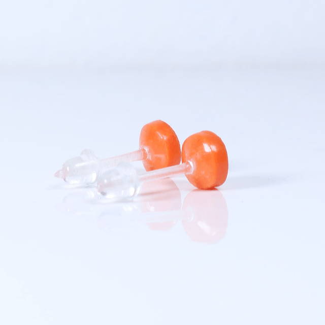 Hypoallergenic 6mm Medium Solid Orange Round Cut Polymer Clay Plastic Back Stud Earrings With Designer Carbon Fiber Jewellery Box
