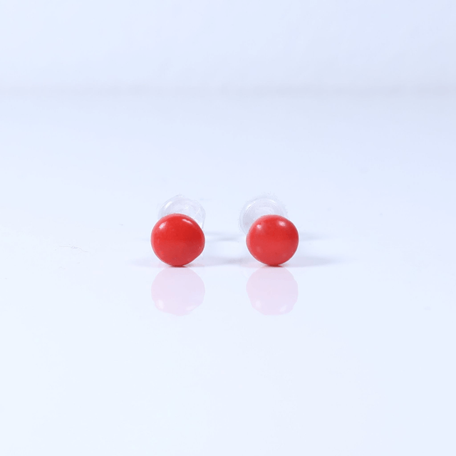 Hypoallergenic 3mm Small Solid Red Round Cut Polymer Clay Plastic Back Stud Earrings With Designer Carbon Fiber Jewellery Box