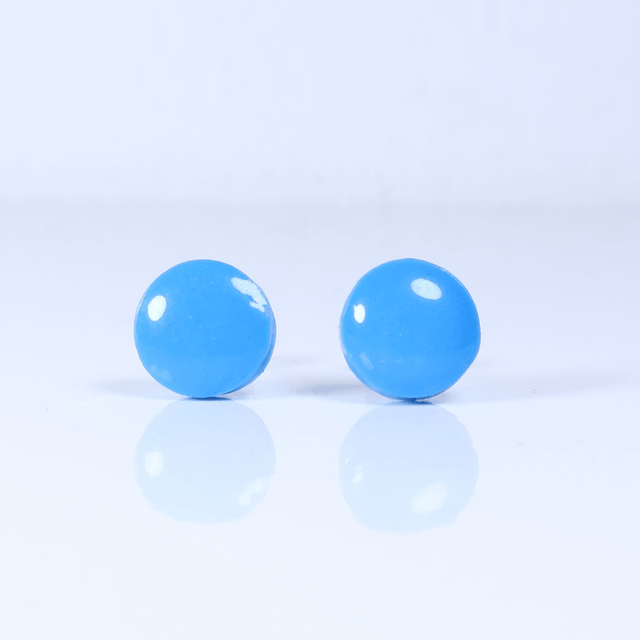Hypoallergenic 8mm Large Solid Blue Round Cut Polymer Clay Plastic Back Stud Earrings With Designer Carbon Fiber Jewellery Box