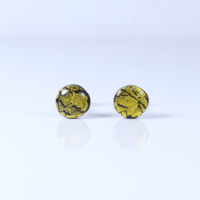 Hypoallergenic Vibrant Electric Cracked Yellow Black Polymer Clay Plastic Rubber Back Stud Earrings With Designer Carbon Fiber Jewellery Box