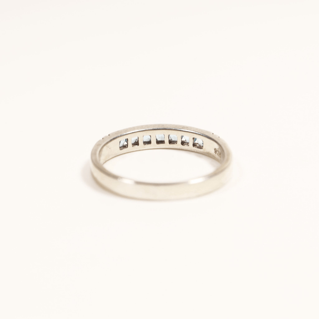 Sterling Silver 925 Minimalist Design Eternity Style Small Round Cut Blue Topaz Birthstone Gemstone Band Ring Size O - 7