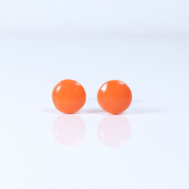 Hypoallergenic 6mm Medium Solid Orange Round Cut Polymer Clay Plastic Back Stud Earrings With Designer Carbon Fiber Jewellery Box