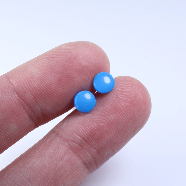 Hypoallergenic 6mm Medium Solid Blue Round Cut Polymer Clay Plastic Back Stud Earrings With Designer Carbon Fiber Jewellery Box