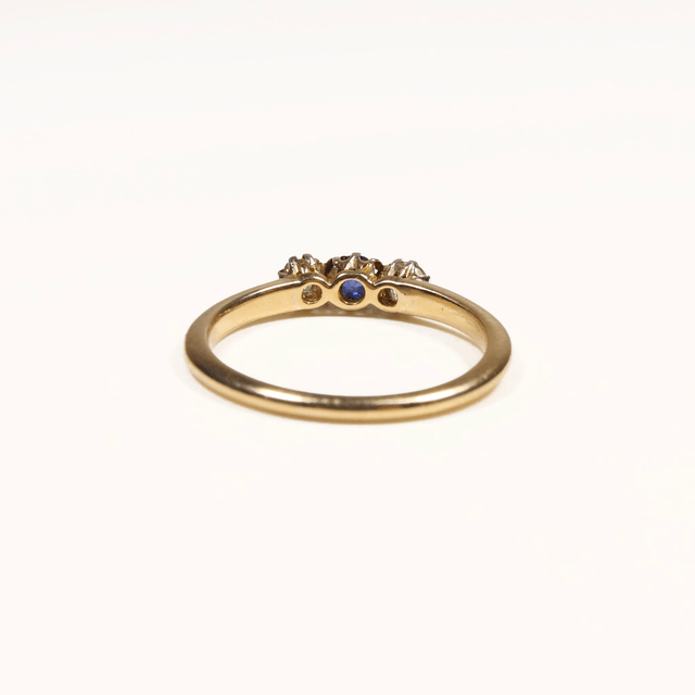 Edwardian 18K 18Ct 750 Solid Yellow Gold Vivid Blue Sapphire And Diamond Trilogy Natural Gemstone BHJ Designed Ring Size O 1/2 - 7 1/4