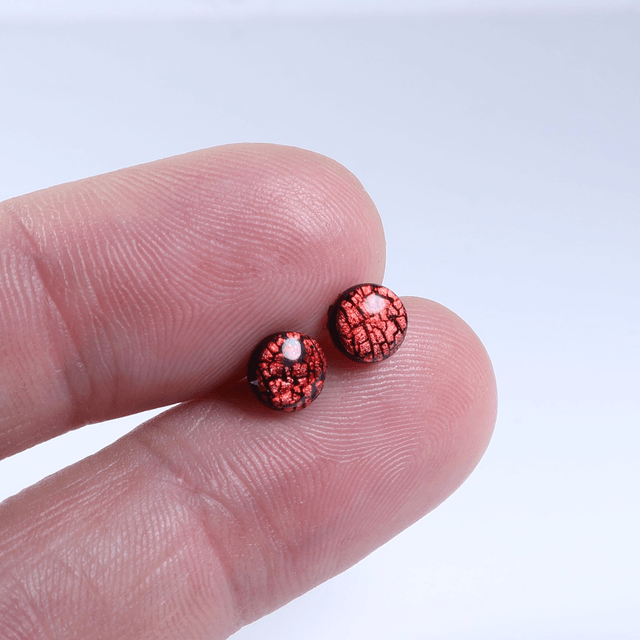  Hypoallergenic Vibrant Electric Cracked Red Black Polymer Clay Plastic Rubber Back Stud Earrings With Designer Carbon Fiber Jewellery Box