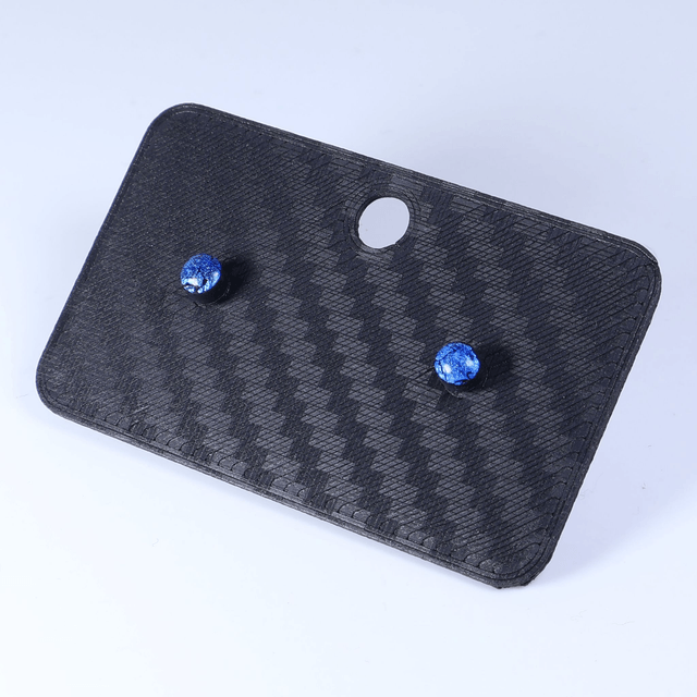 Hypoallergenic Small Electric Cracked Deep Blue Black Polymer Clay Plastic Back Stud Earrings With Designer Carbon Fiber Jewellery Box