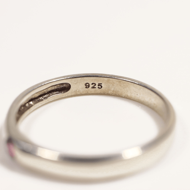 Simple Sterling Silver 925 Minimalist Design Style Small Round Cut Pink Rhodolite Garnet Birthstone Gemstone Band Ring Size O - 7