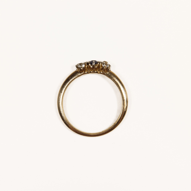 Edwardian 18K 18Ct 750 Solid Yellow Gold Vivid Blue Sapphire And Diamond Trilogy Natural Gemstone BHJ Designed Ring Size O 1/2 - 7 1/4