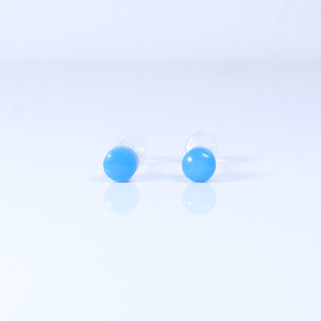 Hypoallergenic 3mm Small Solid Blue Round Cut Polymer Clay Plastic Back Stud Earrings With Designer Carbon Fiber Jewellery Box