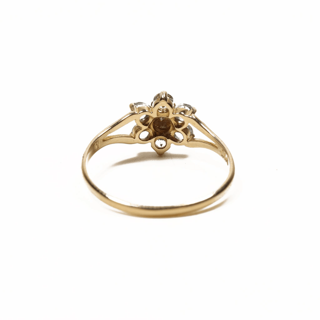Vintage 9K 9Ct 375 Solid Yellow Gold Round Cut Blue Topaz Diamond November Natural Gemstone Star Cluster Design Ring Size M 1/2 - 6 1/4