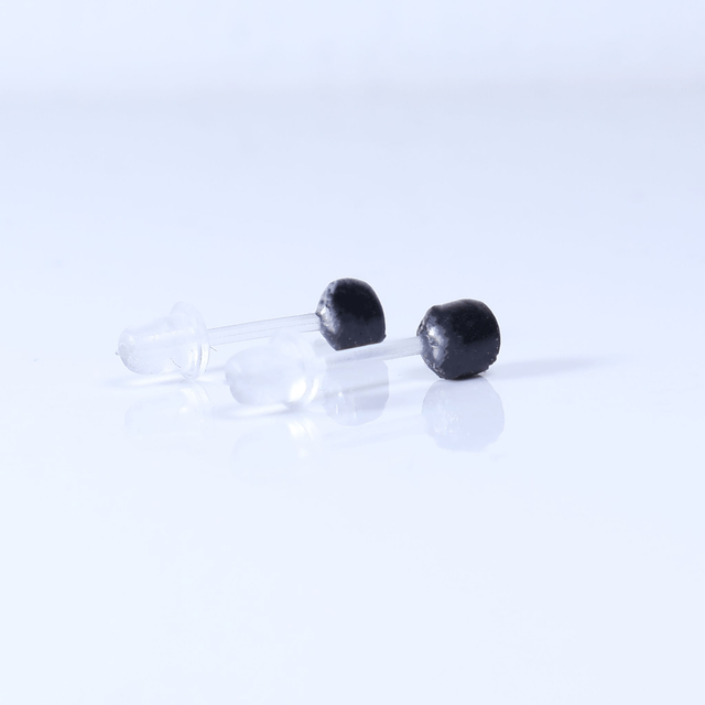 Hypoallergenic Small Electric Cracked Plum Purple Black Polymer Clay Plastic Back Stud Earrings With Designer Carbon Fiber Jewellery Box
