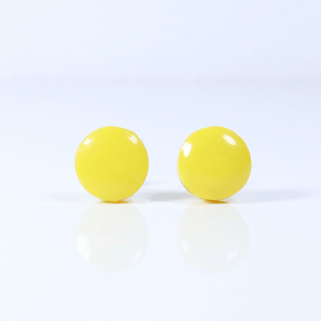 Hypoallergenic 8mm Large Solid Yellow Round Cut Polymer Clay Plastic Back Stud Earrings With Designer Carbon Fiber Jewellery Box