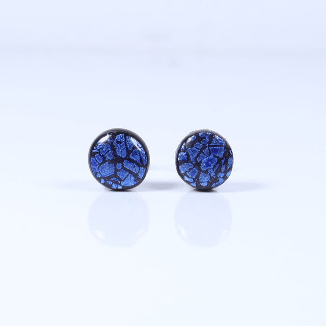 Hypoallergenic Vibrant Electric Cracked Deep Blue Black Polymer Clay Plastic Back Stud Earrings With Designer Carbon Fiber Jewellery Box