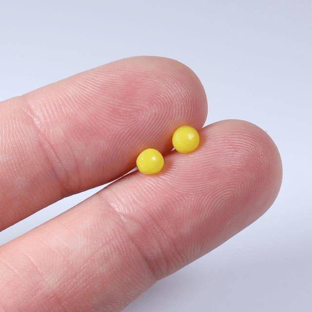 Hypoallergenic 3mm Small Solid Yellow Round Cut Polymer Clay Plastic Back Stud Earrings With Designer Carbon Fiber Jewellery Box