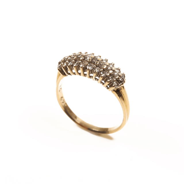 Edwardian 9K 9Ct 375 Solid Yellow Gold Small Round Cut Natural White Diamond Gemstone 0.15ct Cluster Design Ring Size N - 6 1/2