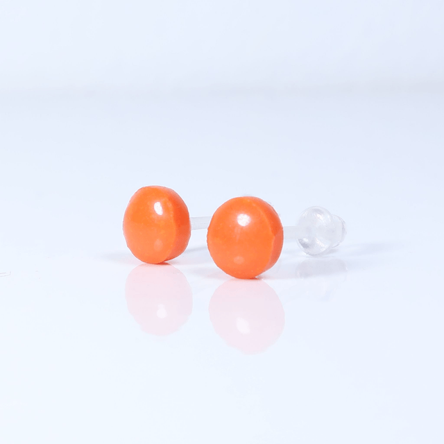 Hypoallergenic 6mm Medium Solid Orange Round Cut Polymer Clay Plastic Back Stud Earrings With Designer Carbon Fiber Jewellery Box