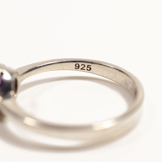 Sterling Silver 925 Minimalist Modern Design Band Round Cut Vivid Purple Amethyst Gemstone Birthstone Ring Size N - 6 1/2