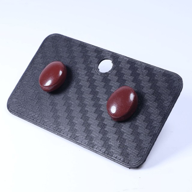 Hypoallergenic Solid Chocolate Brown Oval Cut Polymer Clay Plastic Back Stud Earrings With Designer Carbon Fiber Jewellery Box