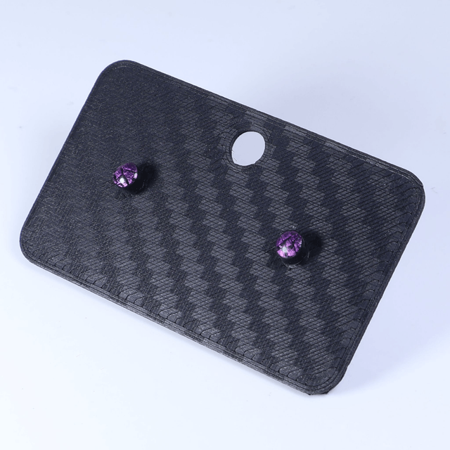 Hypoallergenic Small Electric Cracked Plum Purple Black Polymer Clay Plastic Back Stud Earrings With Designer Carbon Fiber Jewellery Box