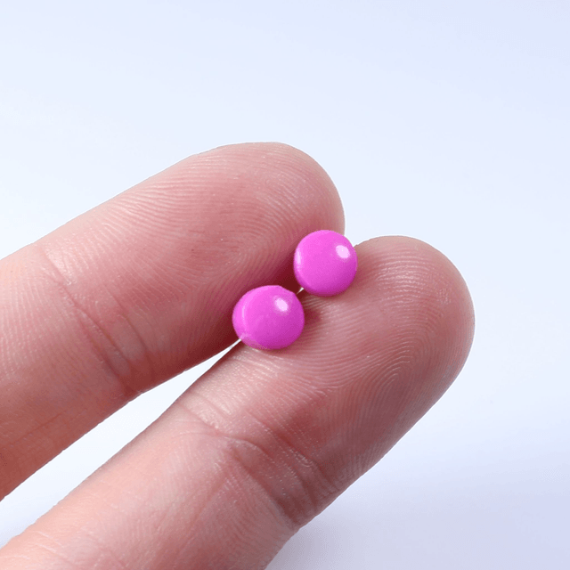 Hypoallergenic 6mm Medium Solid Pink Round Cut Polymer Clay Plastic Back Stud Earrings With Designer Carbon Fiber Jewellery Box