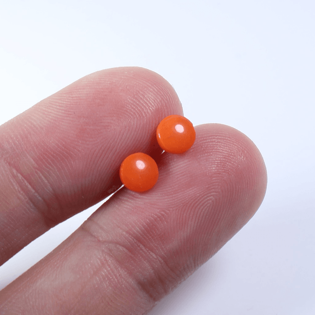 Hypoallergenic 6mm Medium Solid Orange Round Cut Polymer Clay Plastic Back Stud Earrings With Designer Carbon Fiber Jewellery Box