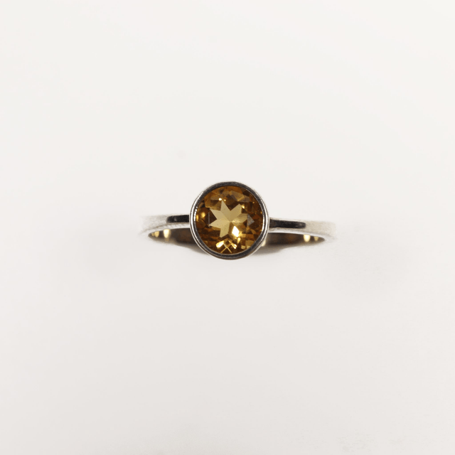Sterling Silver 925 Minimalist Modern Design Band Round Cut Vivid Oramge Citrine Gemstone Birthstone Ring Size N - 6 1/2