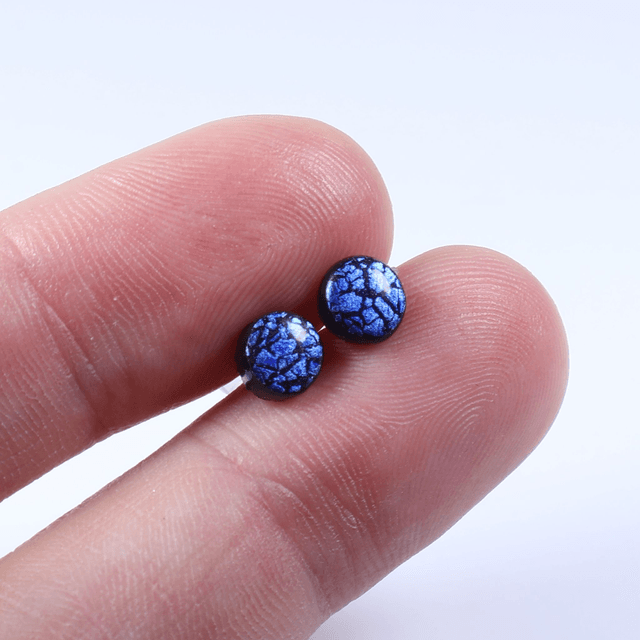 Hypoallergenic Vibrant Electric Cracked Deep Blue Black Polymer Clay Plastic Back Stud Earrings With Designer Carbon Fiber Jewellery Box