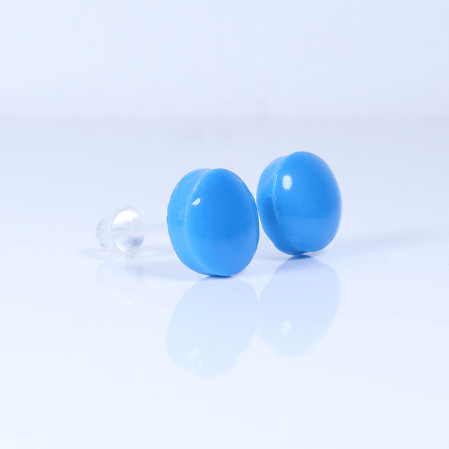 Hypoallergenic 8mm Large Solid Blue Round Cut Polymer Clay Plastic Back Stud Earrings With Designer Carbon Fiber Jewellery Box