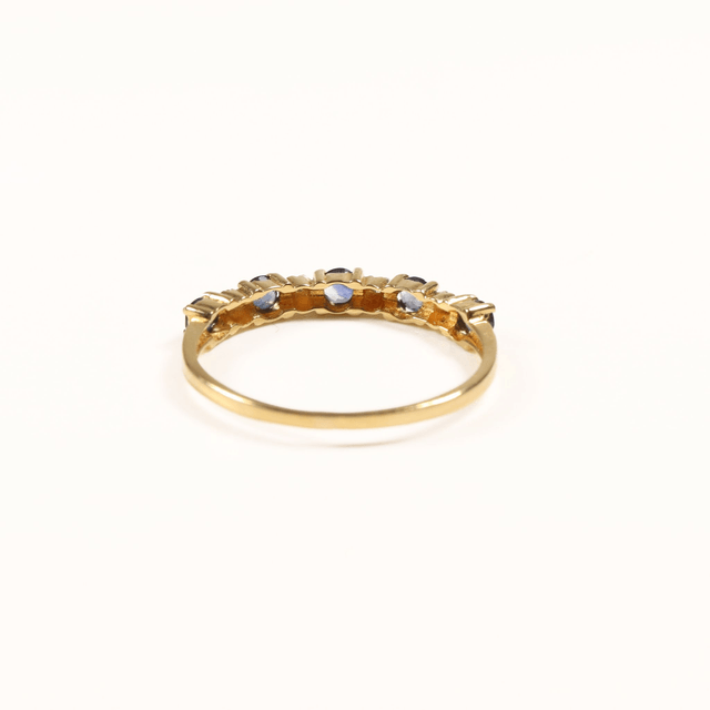 Vintage 9K 9Ct 375 Solid Yellow Gold Vivid Round Cut Blue Sapphire And Diamond Eternity Natural Gemstone Wedding Band Ring Size N - 6 1/2