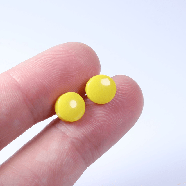 Hypoallergenic 8mm Large Solid Yellow Round Cut Polymer Clay Plastic Back Stud Earrings With Designer Carbon Fiber Jewellery Box