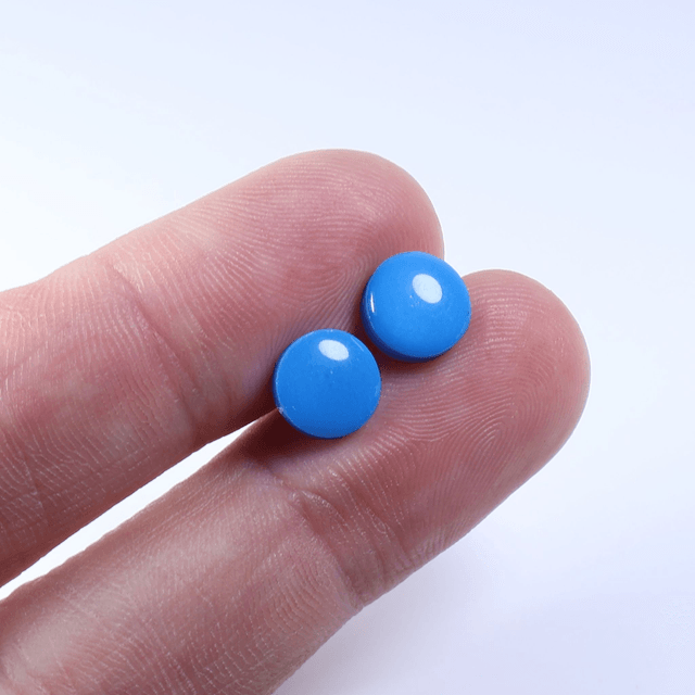 Hypoallergenic 8mm Large Solid Blue Round Cut Polymer Clay Plastic Back Stud Earrings With Designer Carbon Fiber Jewellery Box