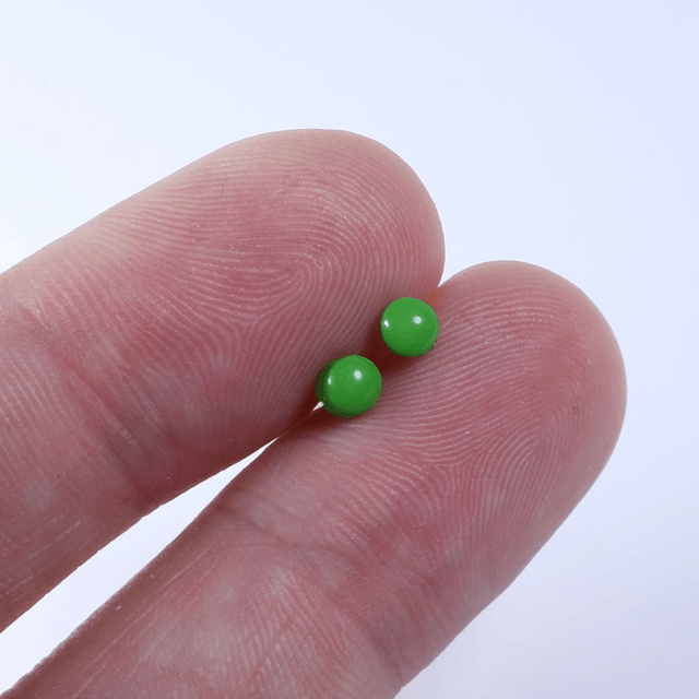 Hypoallergenic 3mm Small Solid Green Round Cut Polymer Clay Plastic Back Stud Earrings With Designer Carbon Fiber Jewellery Box