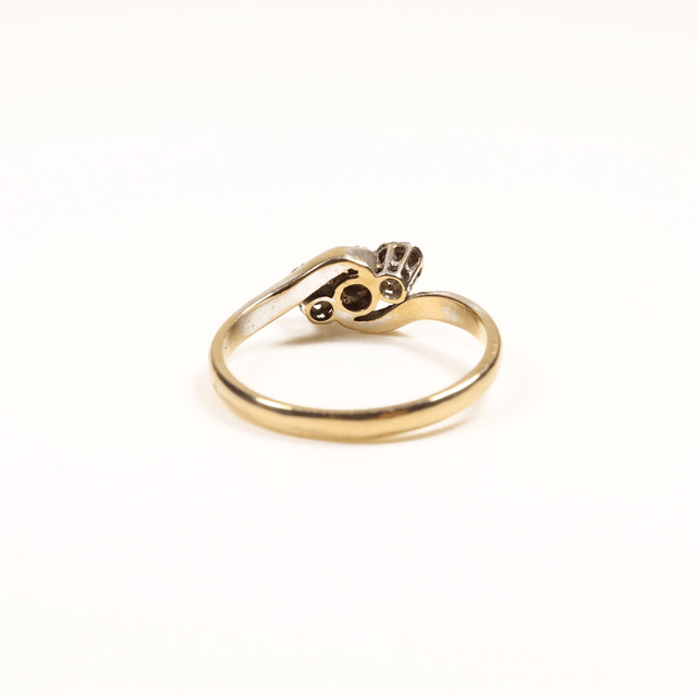 Edwardian 18K 18Ct 750 Solid Yellow Gold Platinum Three White Trilogy Round Cut Natural Diamond Wedding Engagement Ring Size M 1/2 - 6 1/4