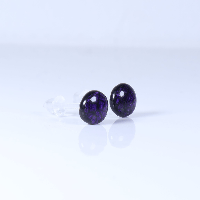 Hypoallergenic Vibrant Electric Cracked Dark Purple Polymer Clay Plastic Rubber Back Stud Earrings With Designer Carbon Fiber Jewellery Box