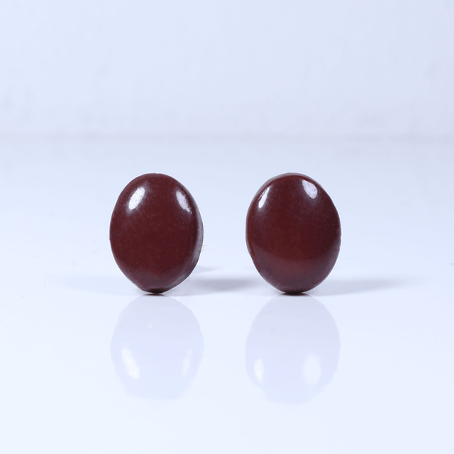 Hypoallergenic Solid Chocolate Brown Oval Cut Polymer Clay Plastic Back Stud Earrings With Designer Carbon Fiber Jewellery Box