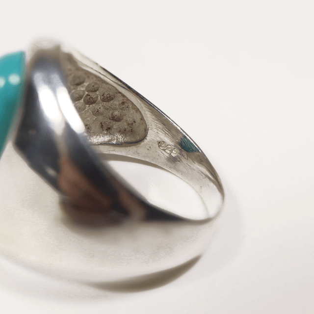 Heavy Sterling Silver 925 Natural Blue Turquoise Oval Cabochon Cut Gemstone Mens Navajo Boho Design Ring Size S - 9 1/8
