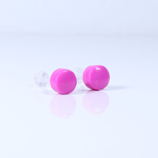 Hypoallergenic 6mm Medium Solid Pink Round Cut Polymer Clay Plastic Back Stud Earrings With Designer Carbon Fiber Jewellery Box