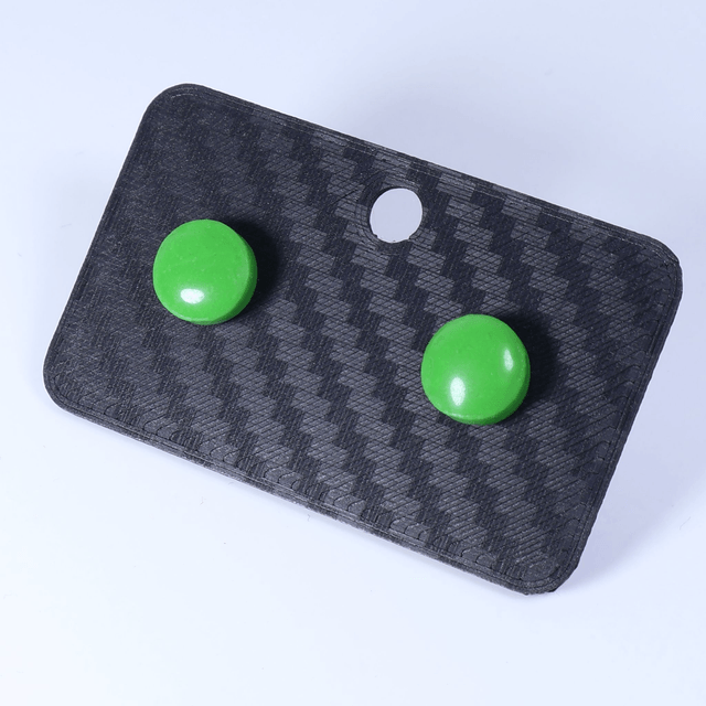 Hypoallergenic 8mm Large Solid Green Round Cut Polymer Clay Plastic Back Stud Earrings With Designer Carbon Fiber Jewellery Box
