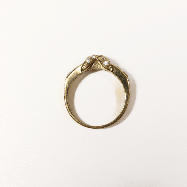 Vintage Sterling Silver 925 Yellow Gold Plated Cubic Zirconia Round / Princess Cut Cross Over Knot Design Channel Set Ring Size M - 6