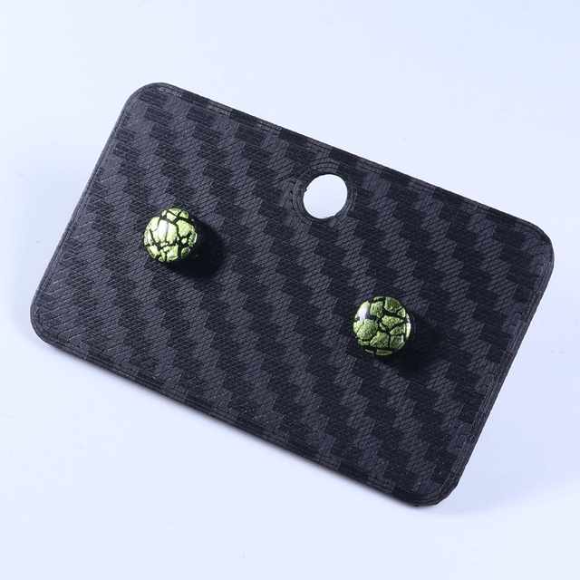 Hypoallergenic Vibrant Electric Cracked Lime Green Polymer Clay Plastic Rubber Back Stud Earrings With Designer Carbon Fiber Jewellery Box