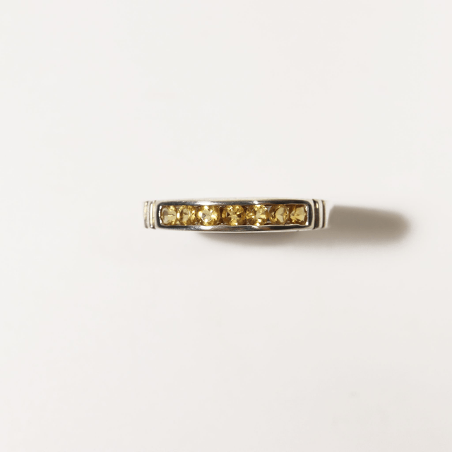 Sterling Silver 925 Minimalist Design Eternity Style Small Round Cut Yellow Citrine Birthstone Gemstone Band Ring Size O - 7